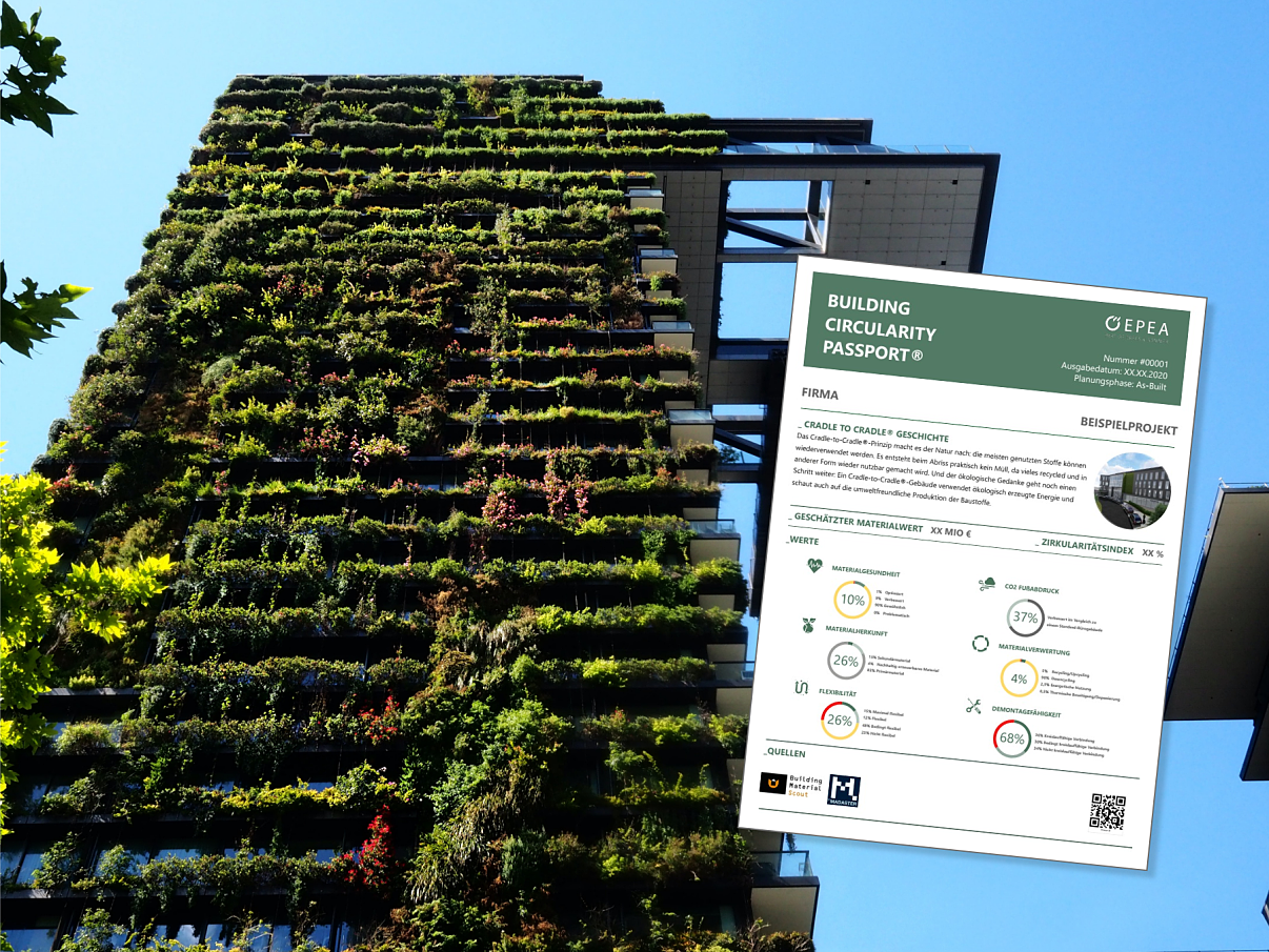 Der Building Circularity Passport gibt Planern, Bauherren und Investoren unmittelbar Auskunft über den CO2-Fußabdruck, die Recyclingfähigkeit oder den verbauten Rohstoffrestwert des Gebäudes